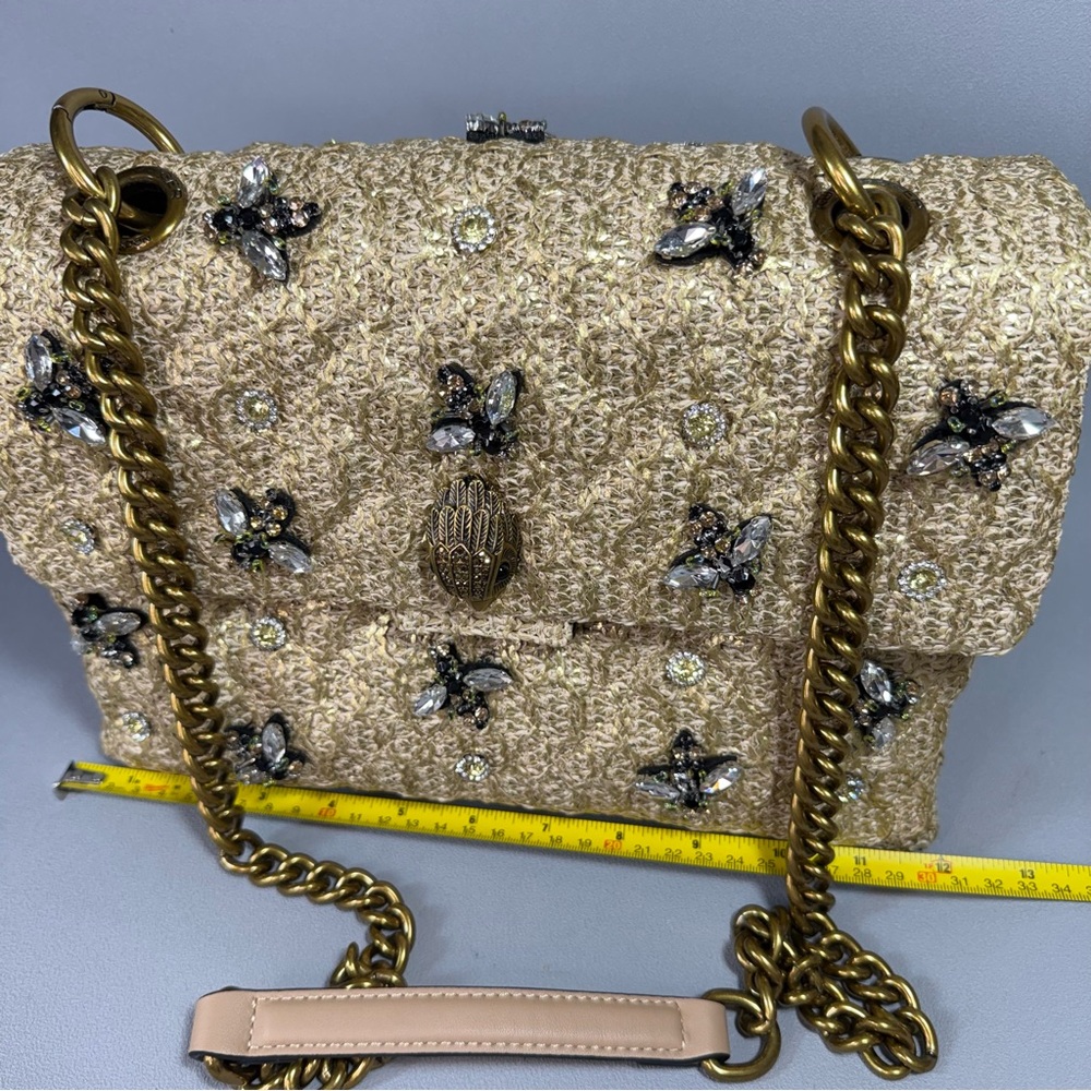 Kurt Geiger Large Gold Raffia Crystal Bee Embellished Shoulder Bag - Picture 14 of 16